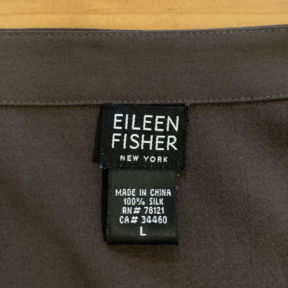Eileen Fisher Silk L Brown Button Shirt Jacket Lightweight‎ Slits Sides - Picture 11 of 14
